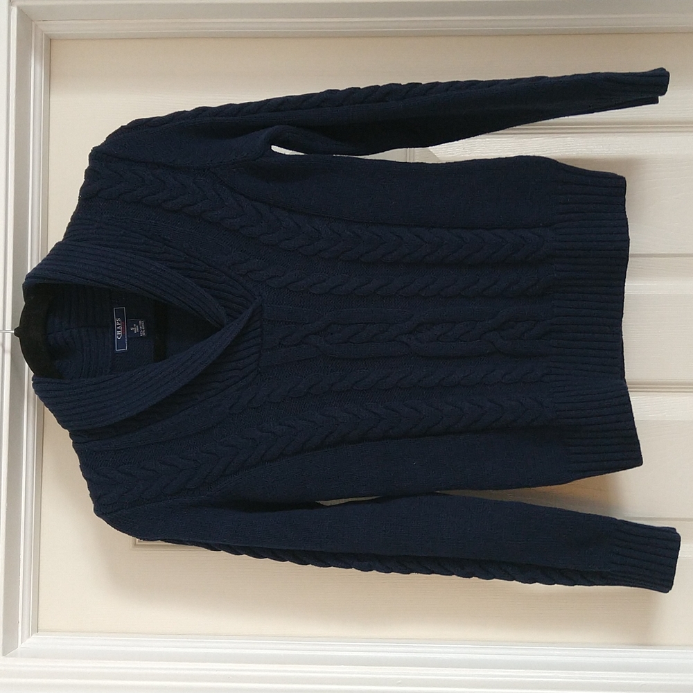 Chaps Denim Navy Cable Knit Shawl Collar Sweater Small